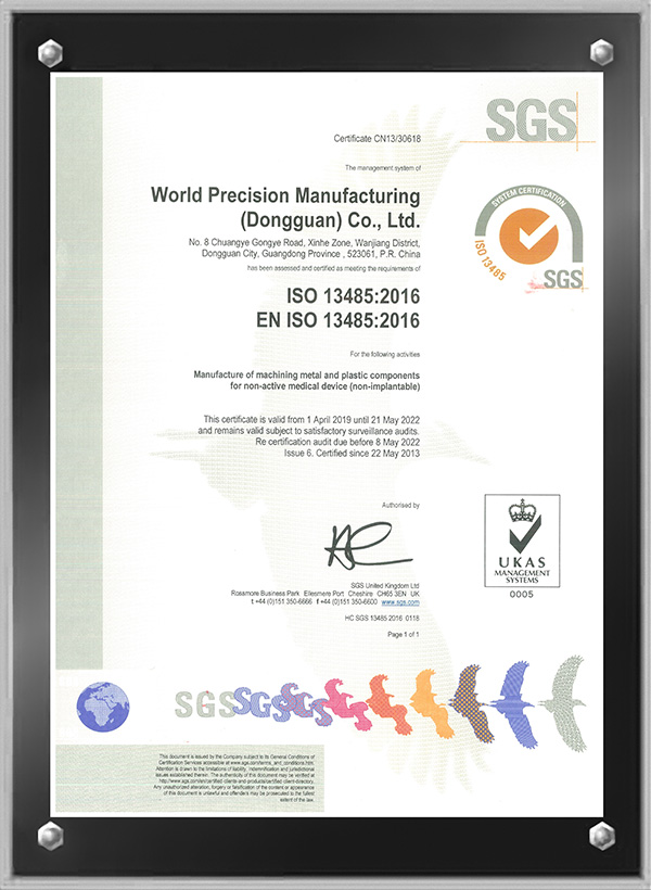 ISO 13485:2016 Medical Parts Manufacturing Certification